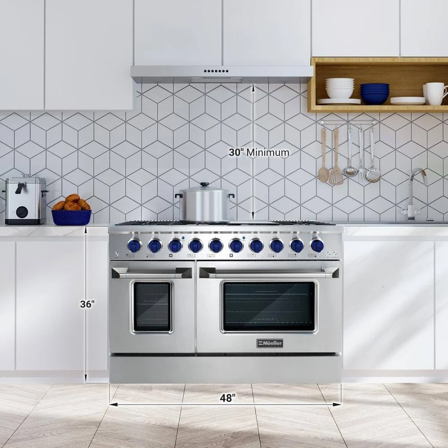 MUELLER 48 in. 6.7 cu. ft. Freestanding Double Oven Gas Range with 8 ...