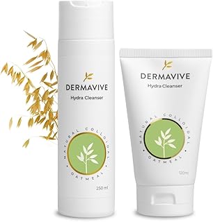 Dermavive Hydra Cleanser Gentle Hydrating Facial Cleanser, Non-Irritating, Soap-Free, pH-Balanced Face Wash with Oatmeal & Vitamin E, 120ml + 250ml