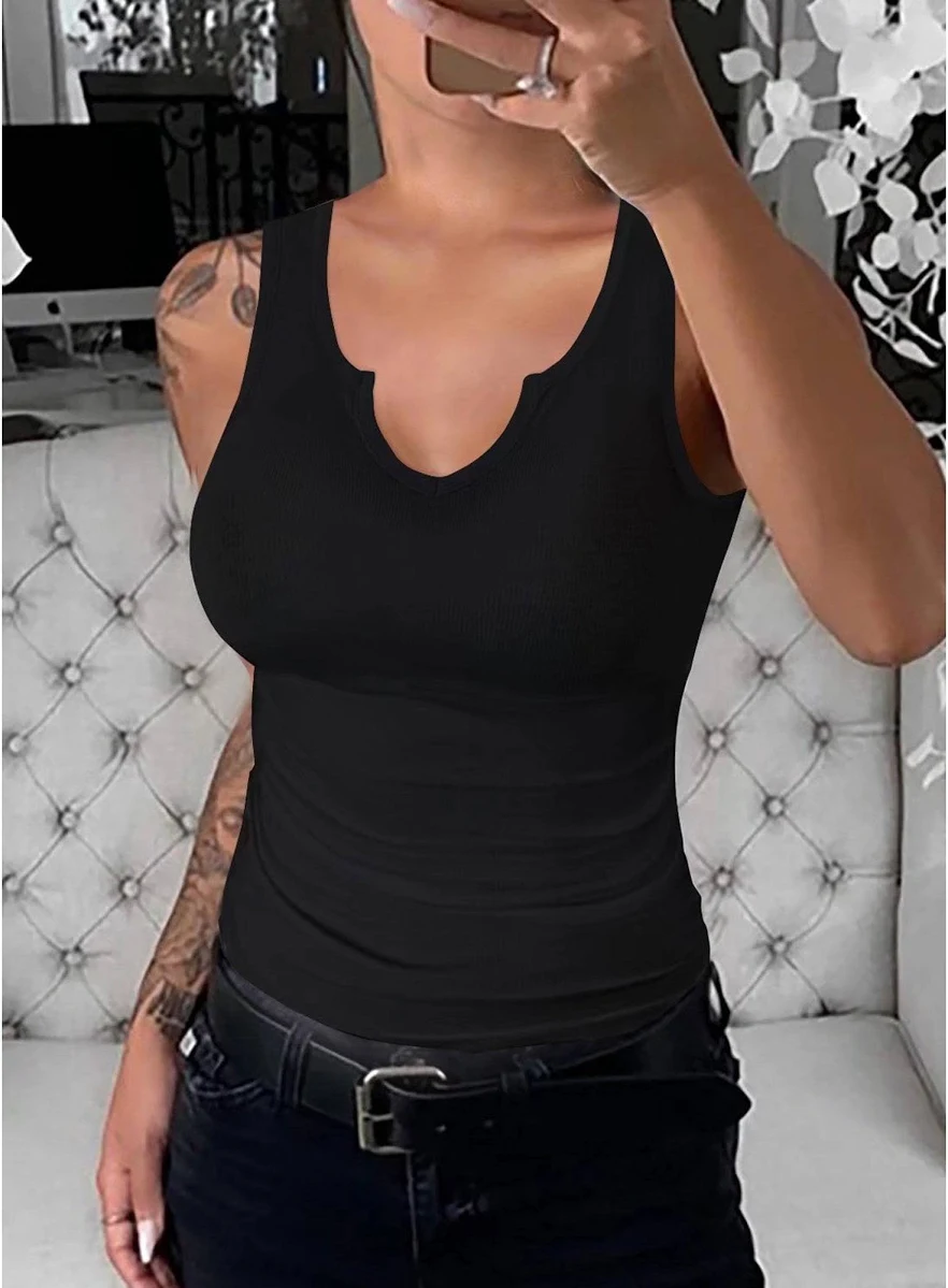 Women's Slim Slim Stretch V-Neck Ribbed Tank Tops by | Reco