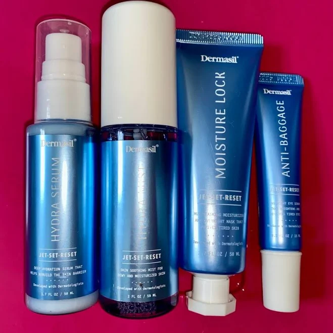 Dermasil Jet•Set•Reset Skincare Hydra Mist, Eye Cream, Serum & Moisture Lock (4) - New Beauty