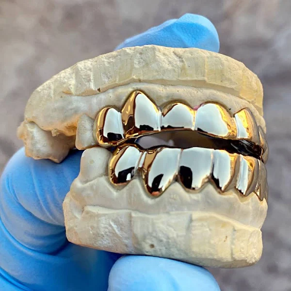 Real Solid 14K Gold Teeth Plain Custom Grillz Top Bottom by Bling ...